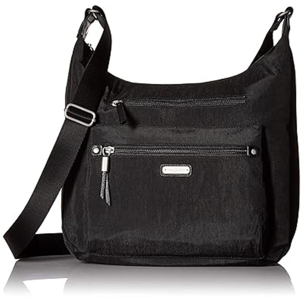 Baggallini Day Trip Hobo Crossbody Shoulder Bag Adjustable Strap Nylon Black